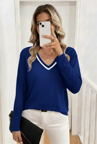 Kadın Uzun Kollu V Yakalı Viskon Iki Iplik Bluz