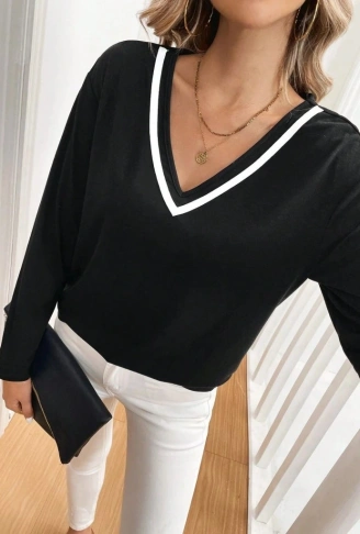 Kadın Uzun Kollu V Yakalı Viskon Iki Iplik Bluz