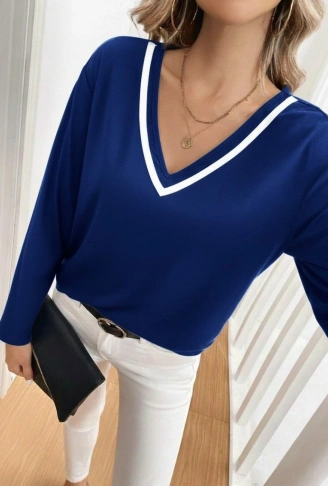 Kadın Uzun Kollu V Yakalı Viskon Iki Iplik Bluz