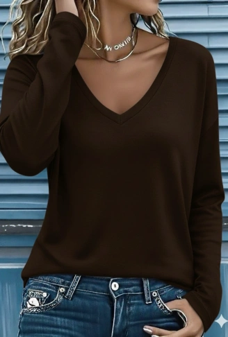 Kadın Uzun Kollu V Yakalı Viskon Iki Iplik Bluz