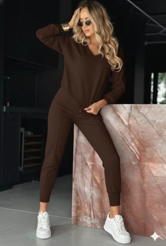 Kadın Uzun Kollu V Yakalı Viskon Iki Iplik Bluz Ve Pantolon Ikili Takım