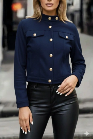 Kadın Uzun Kollu Yakadan Ve önden Düğmeli Süet Kısa Ceket