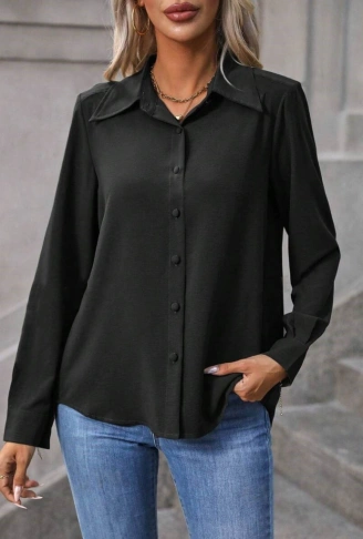 Kadın Uzun Kollu Yakalı önden Düğmeli Aerobin Gömlek