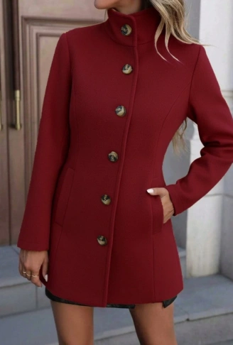 Kadın Uzun Kollu Yakalı önden Düğmeli Astarsız Ithal Kaşe Kaban