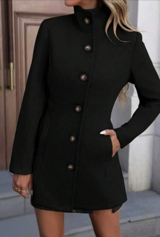 Kadın Uzun Kollu Yakalı önden Düğmeli Astarsız Ithal Kaşe Kaban