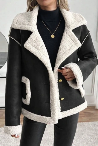 Kadın Uzun Kollu Yakalı önden Düğmeli Cep Detaylı Süet Ceket