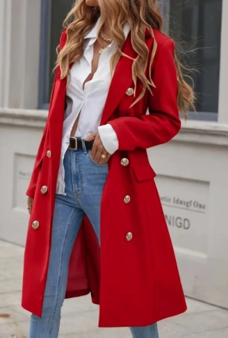 Kadın Uzun Kollu Yakalı önden Düğmeli Midi Kaşe Kaban