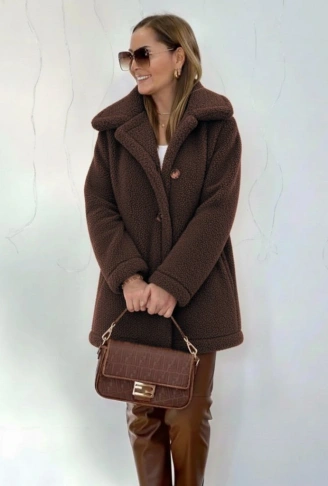 Kadın Uzun Kollu Yakalı önden Düğmeli Welsoft Kaban