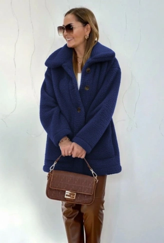 Kadın Uzun Kollu Yakalı önden Düğmeli Welsoft Kaban