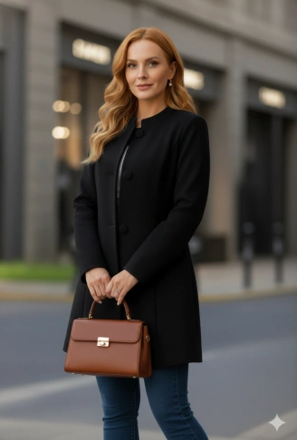 Kadın Uzun Kollu Yakalı önü Düğmeli Ithal Kaşe Astarlı Kaban