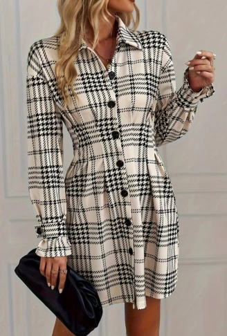 Kadın Uzun Kollu Yakalı önü Düğmeli Mini Modal Elbise