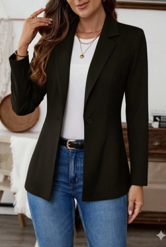 Kadın Uzun Kollu Yakalı Tek Düğmeli Süet Ceket
