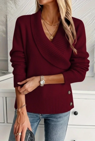 Kadın Uzun Kollu Yakalı Yandan Düğmeli Triko Bluz