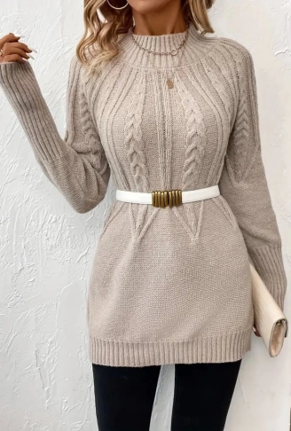 Kadın Uzun Kollu Yarı Balıkçı Yaka Triko Bluz