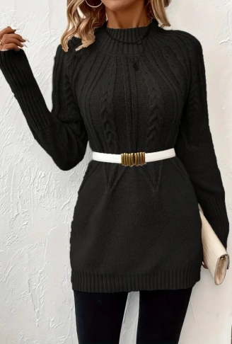 Kadın Uzun Kollu Yarı Balıkçı Yaka Triko Bluz