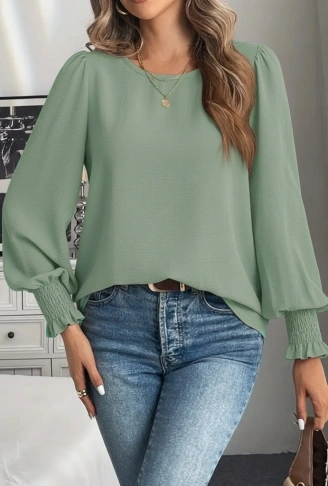 Kadın Uzun Kollu Yuvarlak Yaka Aerobin Bluz