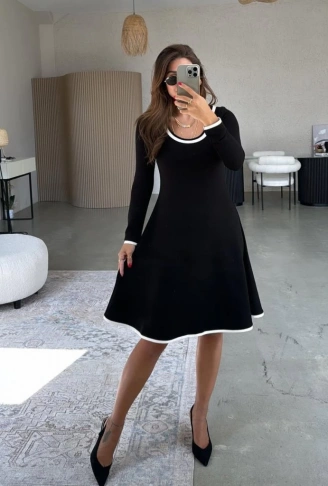 Kadın Uzun Kollu Yuvarlak Yaka Midi Viskon Iki Iplik Elbise