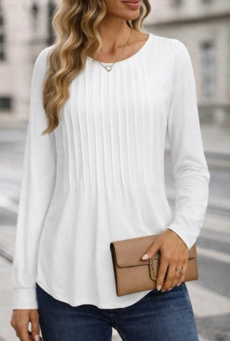 Kadın Uzun Kollu Yuvarlak Yaka Nervürlü Bluz