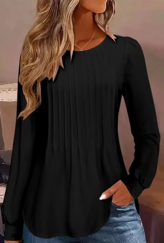 Kadın Uzun Kollu Yuvarlak Yaka Nervürlü Bluz
