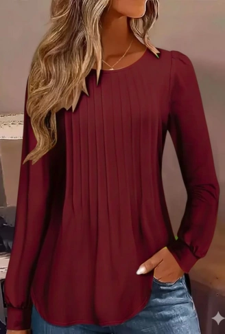 Kadın Uzun Kollu Yuvarlak Yaka Nervürlü Bluz