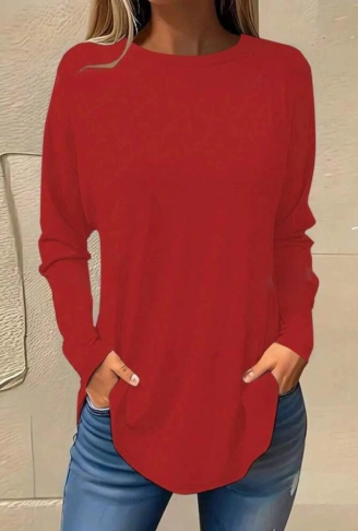 Kadın Uzun Kollu Yuvarlak Yaka Salaş Iki Iplik Bluz