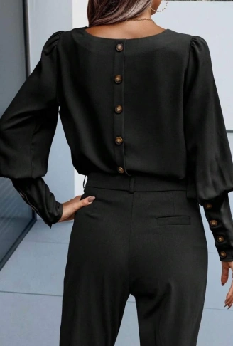 Kadın Uzun Kollu Yuvarlak Yakalı Düğmeli Ithal Krep Bluz