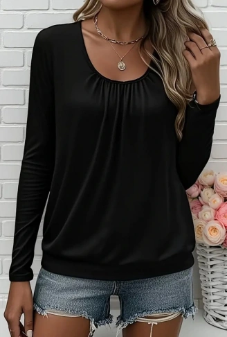 Kadın Uzun Kollu Yuvarlak Yakalı Viskon Bluz