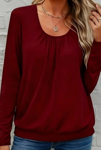 Kadın Uzun Kollu Yuvarlak Yakalı Viskon Bluz