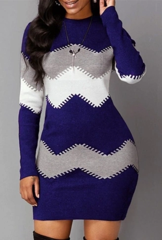 Kadın Uzun Kollu Zigzag Desen Triko Elbise