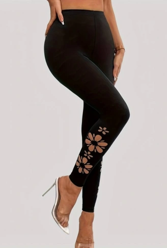 Kadın Yanları Lazer çiçek Kesim Yüksek Bel Dalgıç Tayt