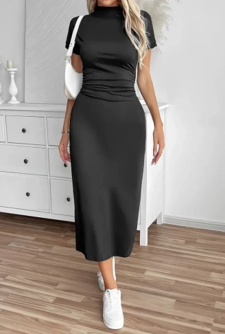 Kadın Yarı Balıkçı Yaka Yırtmaçlı Dalgıç Midi Elbise