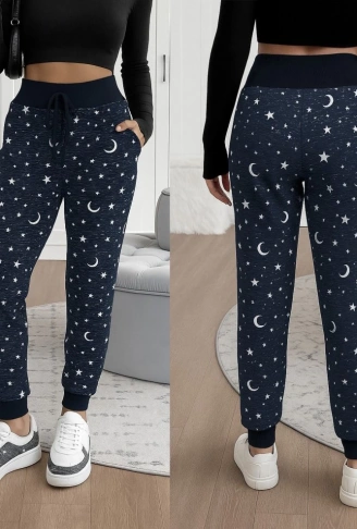 Kadın Yüksek Bel Bağcıklı Desenli Iki Iplik Pantolon