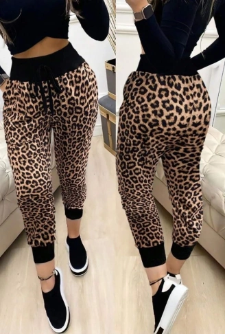 Kadın Yüksek Bel Bağcıklı Desenli Iki Iplik Pantolon