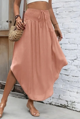 Kadın Yüksek Bel Belden Bağlamalı Asimetrik Kesim Detaylı Sandy Etek