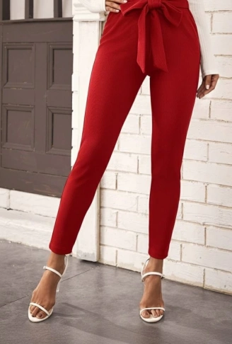 Kadın Yüksek Bel Beli Fırfırlı önden Bağlamalı Ithal Krep Pantolon