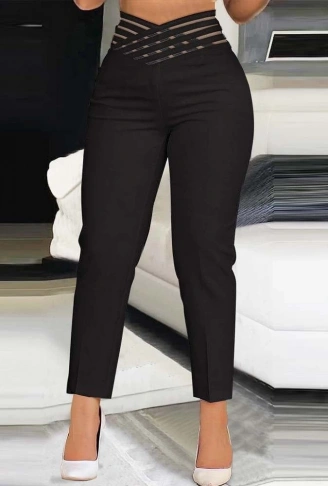 Kadın Yüksek Bel çapraz şerit Detaylı Ithal Krep Pantolon