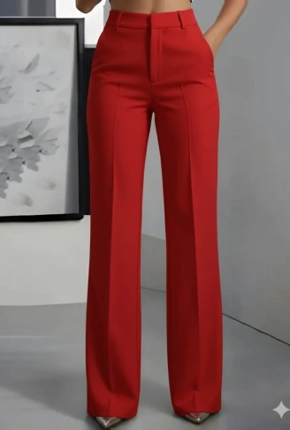 Kadın Yüksek Bel Cepli Ithal Krep Pantolon