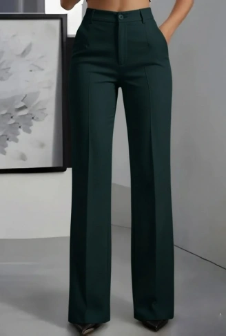 Kadın Yüksek Bel Cepli Ithal Krep Pantolon