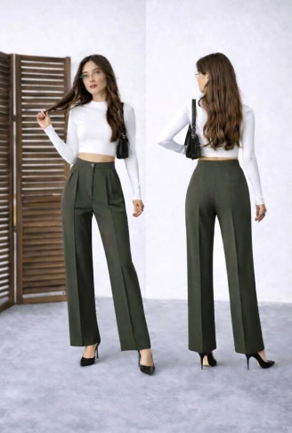 Kadın Yüksek Bel Double Kumaş Palazzo Pantolon