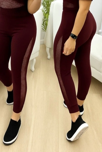 Kadın Yüksek Bel File Detaylı Dar Kesim Viskon Iki Iplik Pantolon