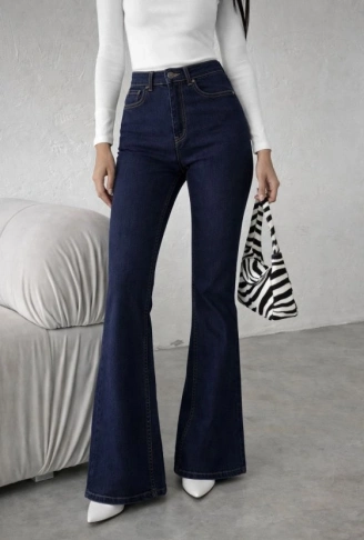 Kadın Yüksek Bel Ispanyol Paça Kot Pantolon