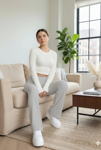 Kadın Yüksek Bel Ispanyol Paçalı Pantolon Tayt