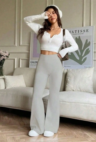 Kadın Yüksek Bel Ispanyol Paçalı Pantolon Tayt