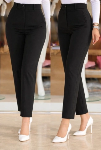 Kadın Yüksek Bel Kemersiz Ithal Krep Pantolon