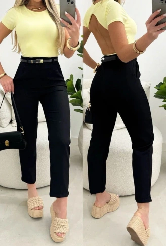 Kadın Yüksek Bel Kemersiz Ithal Krep Pantolon