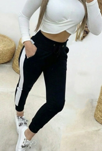 Kadın Yüksek Bel Kuş Gözü Detaylı Bağcıklı Yan şeritli Viskon Iki Iplik Eşofman Altı