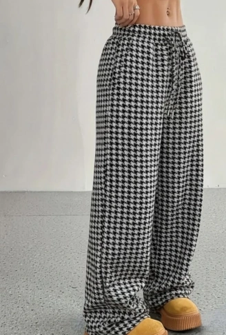 Kadın Yüksek Bel Lastikli Bağcıklı Geniş Kesim Kazayağı Dalgıç Pantolon