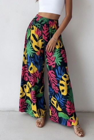 Kadın Yüksek Bel Lastikli Desenli Süprem Pantolon