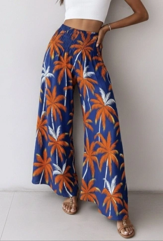 Kadın Yüksek Bel Lastikli Desenli Süprem Pantolon