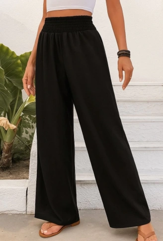 Kadın Yüksek Bel Lastikli Ithal Krep Pantolon